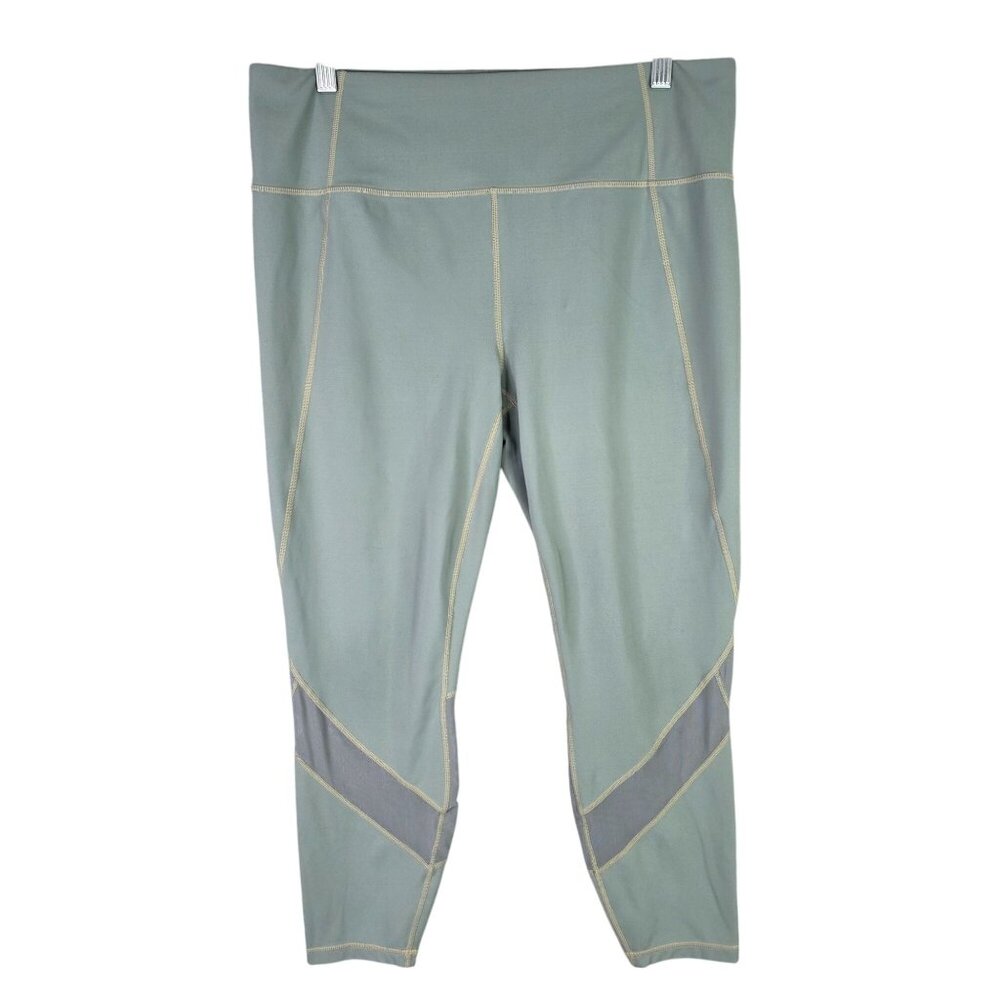 Womens Athleta Green & Gray Mesh Leggings Polyester Stretch Hi Rise Size XL